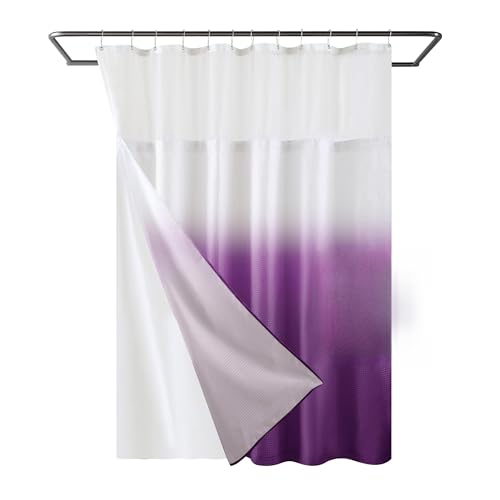 "YI & ZE Waffle Weave Shower Curtain with Snap-in Fabric Liner Set, Hotel Style, Slub Textured Shower Curtain, 12 Metal Hooks Included, Waterproof & Washable Heavyweight Fabric, Purple, 72"" W x 72"" H"