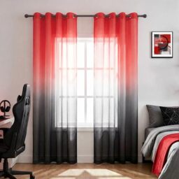 KOUFALL Red Curtains for Bedroom Living Room 84 Inches Long,Sheer Gothic Curtains for Black and Red Room Decor