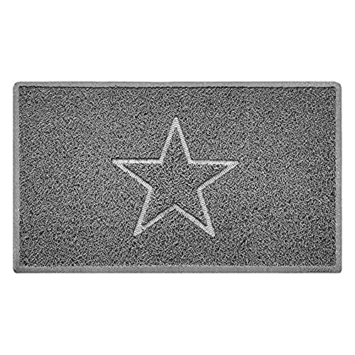 Nicoman Star Shape Embossed Entrance Door Mat Non Slip Dirt Trapper PVC Spaghetti Mat with Rubber Base, Jet Washable Quick Drying Doormat Drainage Outdoor Use Only - (Medium, Grey, 75 x 44cm)