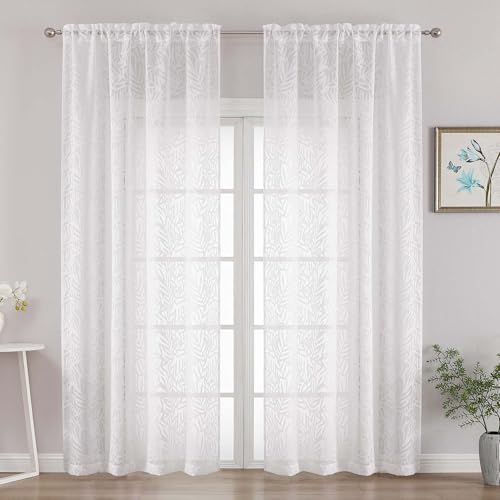OVZME Extra Wide White Sheer Curtains 96 Inches Long 2 Panels Set, Light Filtering Soft Airy Textured Drapes for Living Room Sliding Door, Long Sheer Curtains with Dual Rod Pocket, 2x52Wx96L Inches
