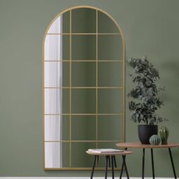 "MirrorOutlet The Fenarc - Gold Metal Framed Modern Arched Wall Leaner WIndow Mirror 71"" X 35"" (180CM X 90CM) Black. 2cm Wide Frame and 3cm Deep. Perfect for Home and Garden"