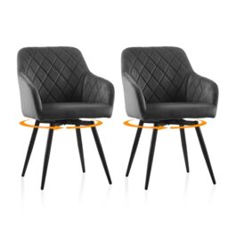 TUKAILAi Dining Chairs Set of 2 Grey Velvet Swivel Thickened Upholstered Desk Chair with Arms and Metal Legs for Home Office Living Room Kitchen Bedroom Vanity