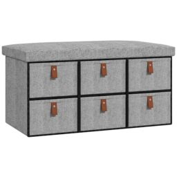 HOMCOM Shoe Bench with Seat, with Cushion, 6 Fabric Drawers, Light Grey