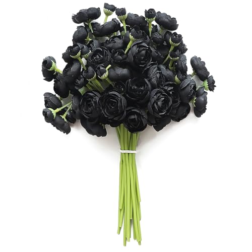 Floroom Ranunculus Artificial Flowers 18 Pcs Black Faux Silk Mini Ranunculus Bulk Fake Wedding Filler Flowers for DIY Bouquets, Centerpieces, Bridal Shower Decorations & Arrangements