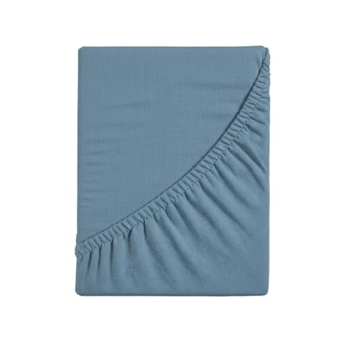 Fitted Bottom Sheet for Double Bed, Plain Dyed Fitted Bottom Sheet, 4 Sides, 100% Cotton Jersey, 170/180 x 190/200 cm, Avio