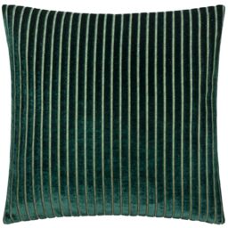Paoletti Savoy Stripe Polyester Filled Cushion – Reversible Soft Textured Velvet Decorative Cushion for Sofas Beds and Armchairs (Emerald - 50x50cm)