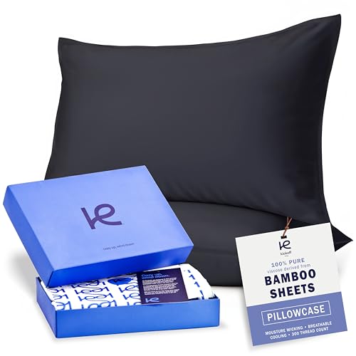 "Kickoff Viscose Bamboo Pillowcase, Standard, Set of 2, 100% Organic Hidden Zippered Viscose Bamboo Pillow Case Standard Size, Cooling Pillow Cover for Hot Sleepers (20""x26"", Onyx Black)"
