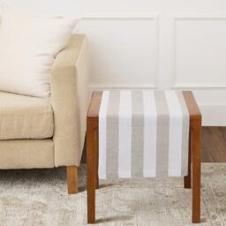 Solino Home Linen Table Runner 36 Inches - Cabana Stripe 100% Pure Linen Natural and White Table Runner 14 x 36 Inch Ideal for Dresser and Coffee Tables - Fall, Halloween, Thanksgiving, Christmas