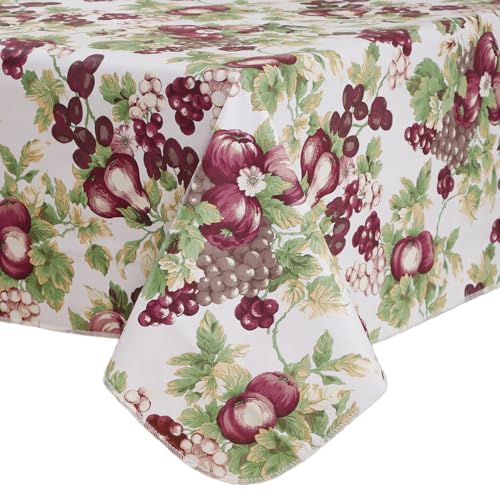 Walrus Heavy Duty Vinyl Tablecloth with Flannel Backing Waterproof Oil-Proof Plastic Table Cloth Stain-Resistant Wipeable Rectangle or Square Table Cover for Indoor and Outdoor (Fruits, 52x70 Inch)