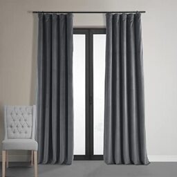 HPD Half Price Drapes Signature Velvet Thermal Blackout Curtains for Living Room 120 Inch Long 1 Panel Rod Pocket Insulated Blackout Curtains for Bedroom Window Curtains, 50Wx120L, Distance Blue Grey