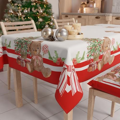 PETTI Artigiani Italiani - Christmas Tablecloth Stain Resistant Rectangular Table Cover for Kitchen, Santa Village Design, 140x300 cm, 100% Made in Italy
