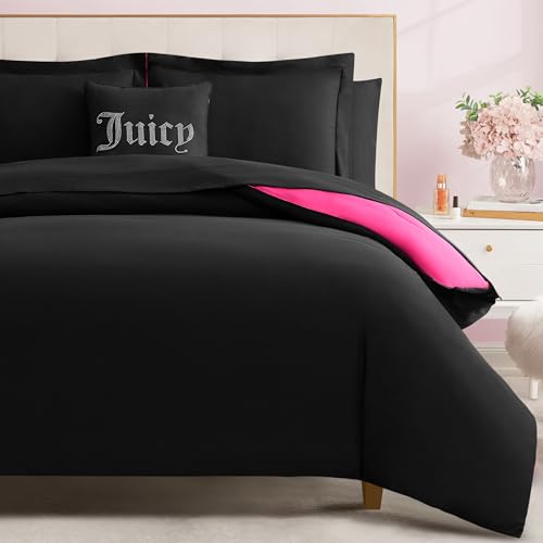 Juicy Couture Alexis Reversible Comforter Set, Full Bed in a Bag – Black/Hot Pink, 8-Piece Bedding Collection