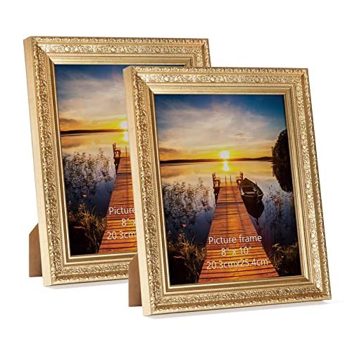 Edenseelake 8x10 Picture Frames Set of 2, Vintage Gold Photo Frame 8 by 10 for Tabletop or Wall Display