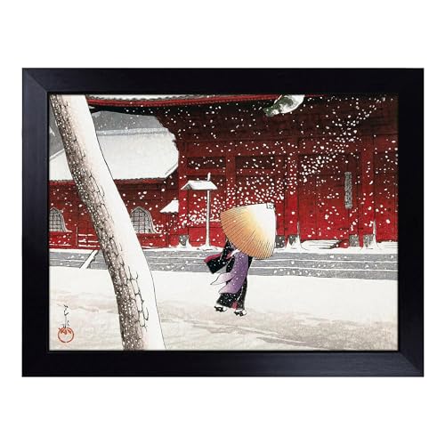 Lap Tray with Bean Bag Cushion, Shiba Zojo Temple By Hasui Kawase - Handmade in the UK, Raised Wooden Edge, Padded Cushion, Heat-Resistant Wipe-Clean Surface, for Meals, Laptops and Crafts