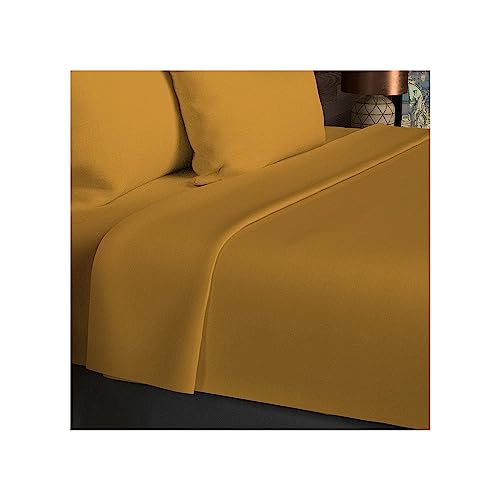 Soleil d'ocre, Plain Mustard Cotton Flat Sheet 57 Thread Count 260 x 300 cm