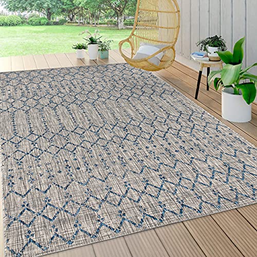 JONATHAN Y SMB108A-8 Ourika Moroccan Geometric Textured Weave Indoor Outdoor Area Rug, Bohemian, Sc&inavian Easy Clean, Bedroom, Kitchen, Backyard, Patio, Non Shed, Light Gray/Navy, 240 cm X 300 cm
