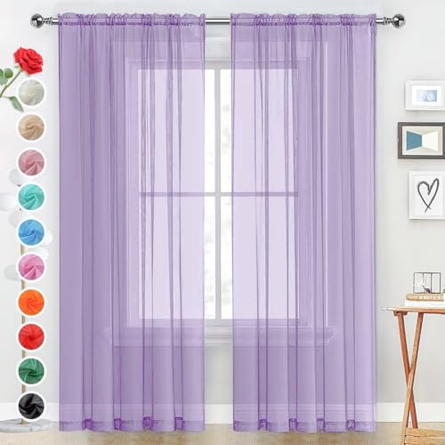 SpaceDresser - Window Treatment Rod Pocket Sheer Voile Curtain Panels for Kitchen Bedroom Living Room Sunlight Filtering Drapes Partial Privacy