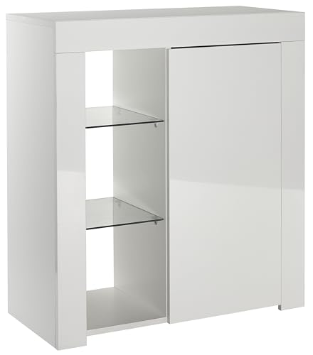 MMT Small Sideboard with Gloss Doors & LED Lights – Modern Kitchen or Living Room Cabinet with Shelves – Compact Glossy Storage Unit, 75 cm Wide