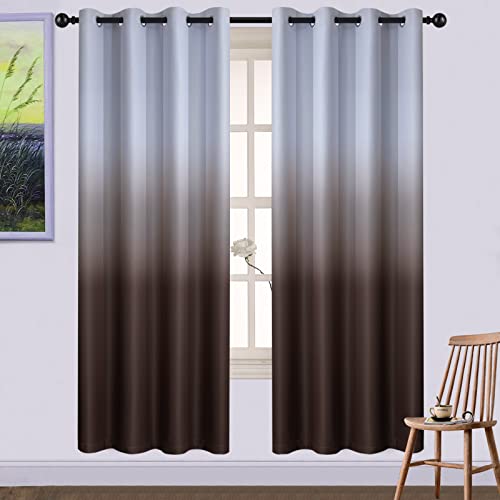 Yakamok 72 Inch Ombre Curtains Greyish White to Brown for Bedroom - Light Blocking Thermal Insulated Window Drapes,Room Darkening Grommet Window Curtains for Living Room,2 Panels,52W x 72L
