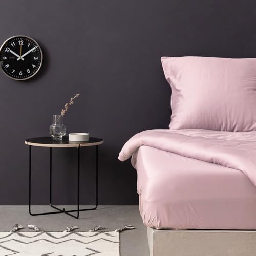 Luxurious Satin Queen Fitted Sheet, Light Pink, 150 x 200 + 30 cm, 100% Cotton, 210 Thread Count, 125 g/m², Machine Washable at 30°C, Soft & Elegant