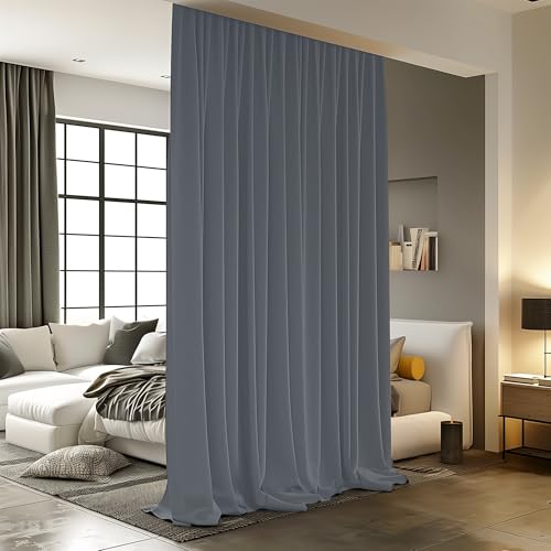 Room Divider Curtains, Blackout Ceiling Track Curtains with Hooks, Noise Reduction Privacy Curtain for Wall Ceiling Mount, 10 ft Wide x 9 ft Tall, Dark Grey, 1 Panel