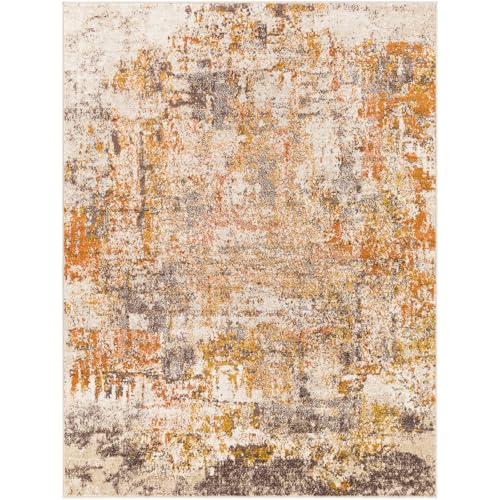 Livabliss Jeevika Tervel Abstract Carpet 160x213 cm, Modern Marble Design for Living Room, Dining, Lounge, Kitchen & Bedroom, Soft Luxurious Easy Care Medium Pile, Orange Mustard Grey Beige