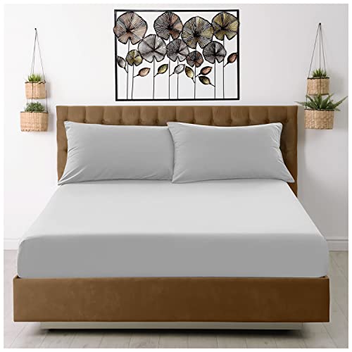 GC GAVENO CAVAILIA Extra Deep, Non Iron Percale Fitted Sheet, Super Soft Plain Dyed Easy Care Bedding, Polycotton, Silver, Double,591412