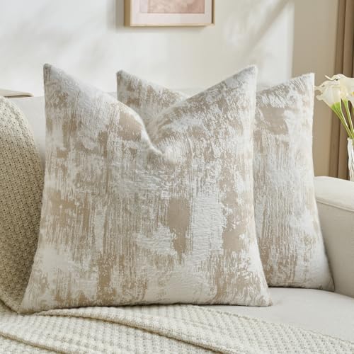 FUTEI Brown White Decorative Throw Pillow Covers 26x26 Inch Set of 2,Soft Faux Cashmere Jacquard - Textured & Cozy Euro Pillow Shams,Modern Home Decor for Couch Bed Living Room