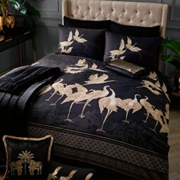 Laurence Llewelyn-Bowen - Oriental Crane Bird Duvet Cover - King Bedding Size (230 x 220cm) - Soft 100% Cotton - 2 Pillowcases - Designer Luxury Bedding Set - Black Duvet Cover with Birds