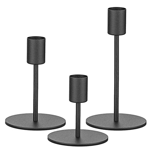 "smtyle Short Black Taper Candle Holders for Candlestick Candles Set of 3 Candelabra with Iron-0.8"" Diameter Ideal for Table Centerpiece"