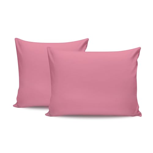 Soft Cotton Pillowcase Set (2 Pieces), Dusty Rose, 80 x 80 cm, 100% Cotton Ranforce, 155 Thread Count - Envelope Closure, Machine Washable at 30°C