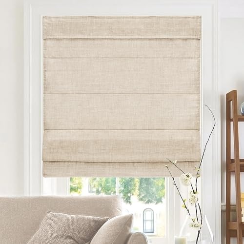 "CHICOLOGY - RMBF2764 Cordless Roman Shades Cross-Hatched Modern Fabric Cascade Window Blind Treatment, 27""W X 64""H, Belgian Flax (Privacy & Light Filtering)"
