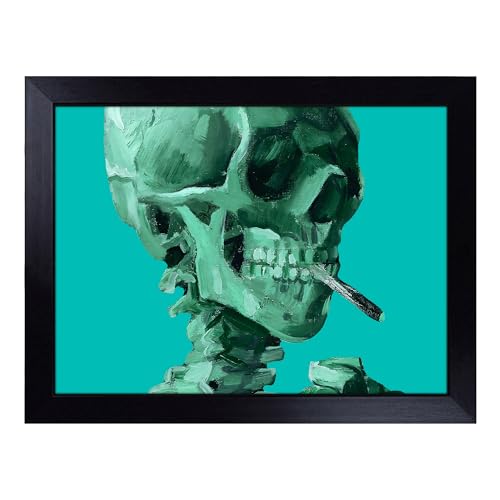Lap Tray with Bean Bag Cushion, Blue Skull Of A Skeleton With Cigarette By - Handmade in the UK, Raised Wooden Edge, Padded Cushion, Heat-Resistant Wipe-Clean Surface, for Meals, Laptops and Crafts