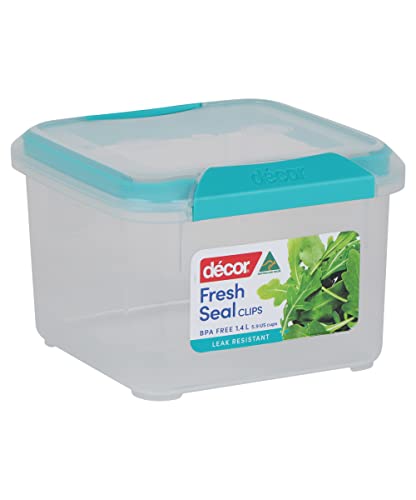 D??cor Fresh Seal Clips Food Storage Container - Airtight and Leak Resistant Storage Boxes - Microwave, Freezer & Dishwasher Safe - 1.4L Capacity
