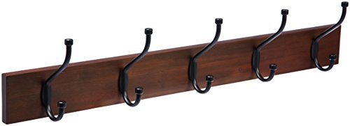 Amazon Basics Rectangle Wall-Mounted Coat Rack - 5 Hooks, Light Walnut, Lot of 1