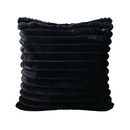 Hodeco Bold Stripe Super Soft Throw Pillow Cover Dark Black 20x20 Double Side Home Decor Faux Fur Pillowcase Extra Thick Cushion Cover for Couch 100% Polyester, 50x50cm Black, 1 Piece