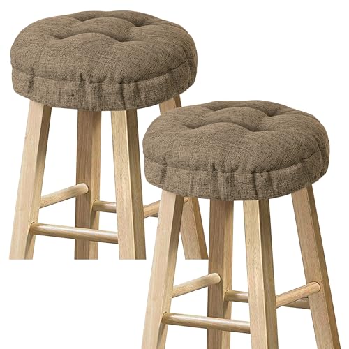 Sunlit Bar Stool Covers - Set of 2 Round Bar Stool Seat Covers, Soft and Cushioned Bar Chair Covers, Easy to Install and Wash, Cover Only, 12 Inch Diameter, Brown