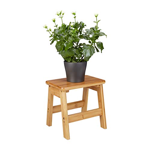 Relaxdays RUSTICO Bamboo Footstool, Children's Stool, Small Step Stool, HWD: 27 x 29 x 24 cm, Natural Brown