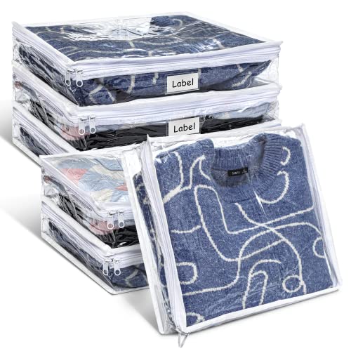 Hoolerry 6 Pack Clear PVC Plastic Storage Bags with Zipper and Label, 14.2 x 12 x 3.2 Inch, for Clothes, Blankets, Quilts, Pillows, Sheets, and More