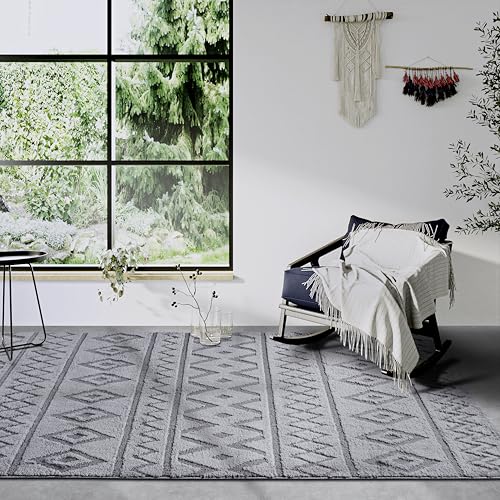 Elle Decor ation Itinerance High Pile Rug, Modern Living Room Rug, Long Pile Shaggy, Modern Pattern, Fluffy, Soft for Living Room, Bedroom, Teenager's Room - Light Grey, 80 x 120 cm