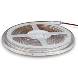 V-TAC Strip Led Coil 5 Meters 5W per Meter Light Tape SMD 3528 Red Light Color Outdoor with Adhesive Strip and Silicone Cover, Powered to 12Volt.