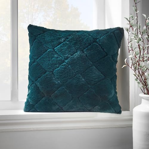 Catherine Lansfield Cosy Diamond Faux Fur 43x43cm Cushion Cover Bottle Green
