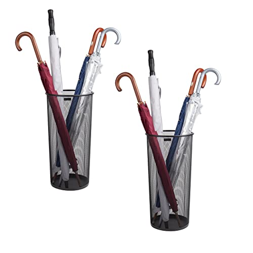 "Mind Reader Network Collection, Umbrella Stand, 12 Umbrella Capacity, Entryway Organizer, Reinforced Solid Rim and Base, Metal Mesh, Set of 2, 10.25"" L x 10.25"" W x 19.5"" H, Black"