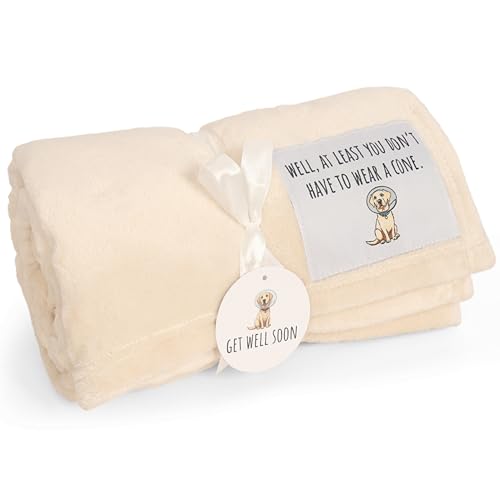 "Solsken Home Get Well Soon Blanket ??? ???at Least You Don???t Have to Wear a Cone??? Funny Recovery Gift for Women & Men, Surgery, Illness, Sympathy & Comfort Throw, Ivory 50""x65"""