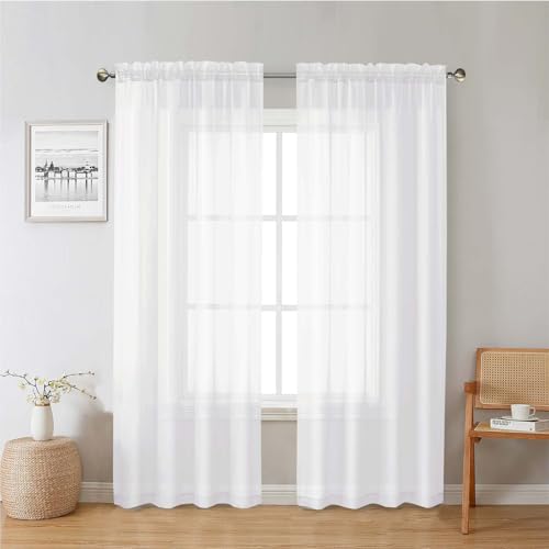 "Lecloud White Sheer Curtains 78 Inches Long 2 Panels Set, Soft Voile Light Filtering Curtains, Airy Solid Window Drapes with Rod Pocket for Living Room Bedroom Dining Room, Each Panel 42"" W x 78"" L"