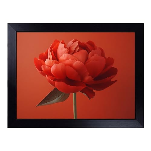 Lap Tray with Bean Bag Cushion, Peony Flower Portrait - Handmade in the UK, Raised Wooden Edge, Padded Cushion, Heat-Resistant Wipe-Clean Surface, for Meals, Laptops and Crafts