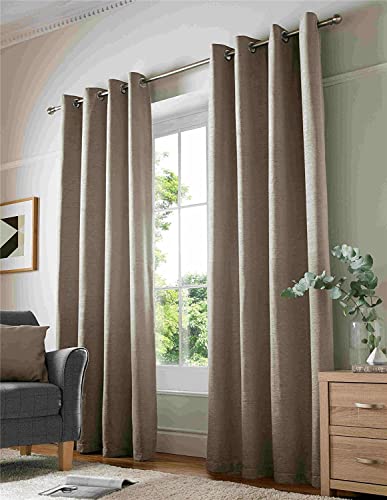 Alan Symonds Curtains Eyelet Ring Top Fully Lined, Chenille Polyester, Cream, 66 x 90