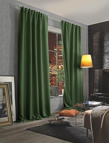 HOMEbasics Acustico 85970 Acoustic Curtain with Dim-Out Fabric, Colour: Olive, Size: 245 x 135 cm