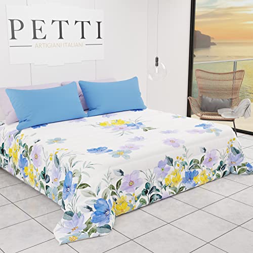 PETTI Artigiani Italiani - Quilt Bedspread Spring Summer Single Floral Design 04 100% Hypoallergenic Microfiber 100% Made in Italy