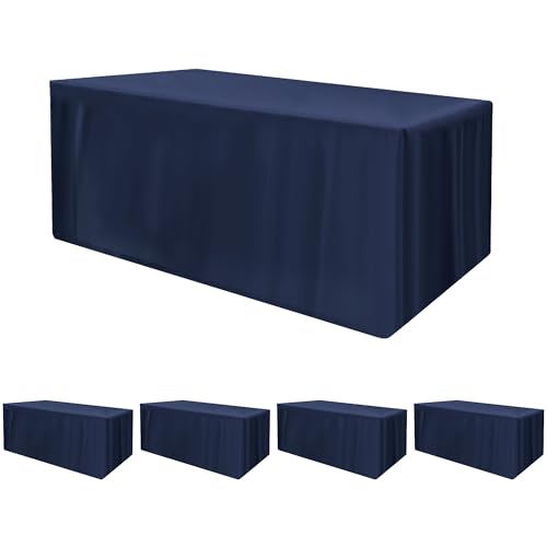 HolidayIdeas Fitted Tablecloths for 6 Foot Rectangle Table, Full Coverage Table Cover 30x72 Inch for Vendor Booth Display, Banquet, Trade Show, Navy Blue, 4 Pcs